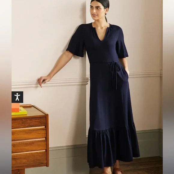 Boden | Dresses | Boden Notch Neck Jersey Maxi Dress Navy Sz 4 | Poshmark